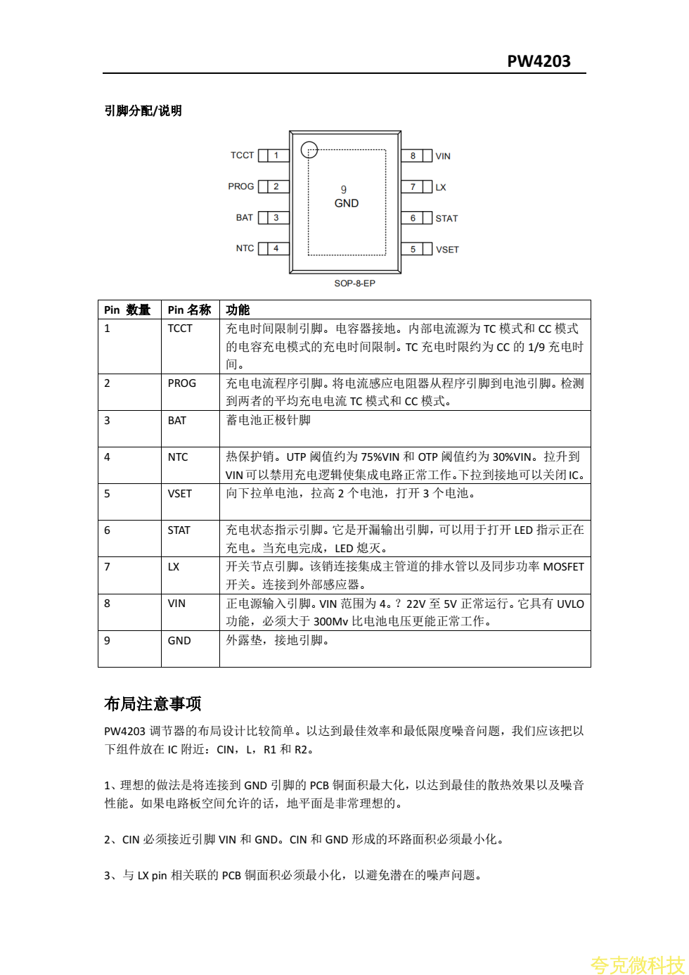PW4203三節鋰電池12.6V充電芯片規格書