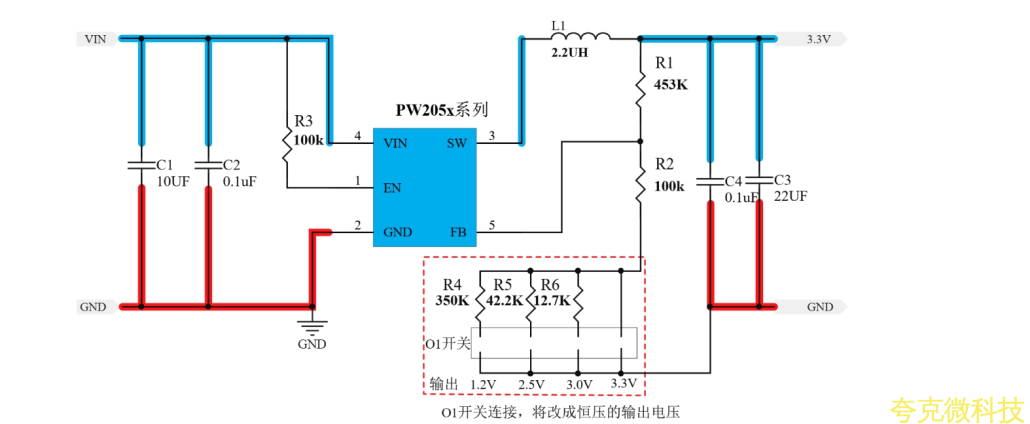 PW2051， PW2052,PW2052B， PW2053， PW2058 降壓電路闆