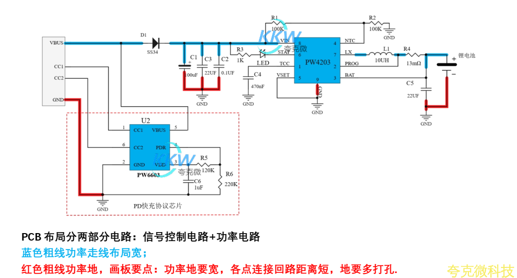 5V-12V 快充 PD 输入单节锂电池 2A 充电管理芯片方案 PCB 板