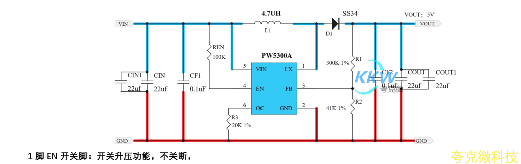 鋰電池陞壓 5V1A 電路闆， PW5300A