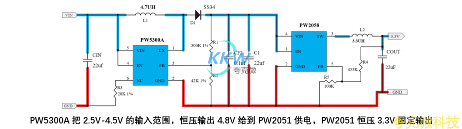 2.5V-4.5V 陞降壓 3.3V1A 恆壓輸齣電路闆
