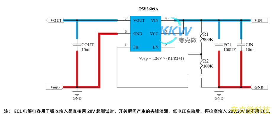 36V 耐壓的輸入過壓保護關閉模闆 PW2609A， 6.1V， 12V 保護點